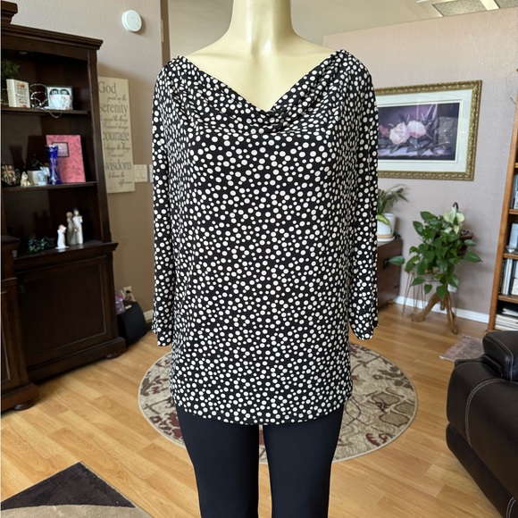 Ellen Tracy black & gray short sleeve loose neckline blouse-size L - Picture 5 of 10